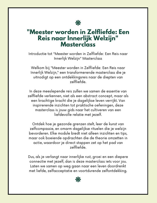 Masterclass: Meester Worden In Zelfliefde: een reis naar innerlijk welzijn.